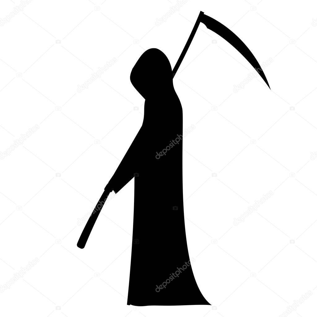 Vector silhouette of a man with hood and scythe