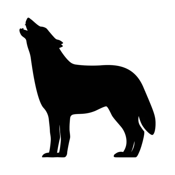 Vector black silhouette of a howling wolf — Stock Vector