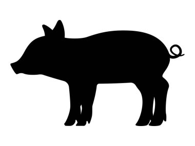 Vector black silhouette of a little piggy clipart