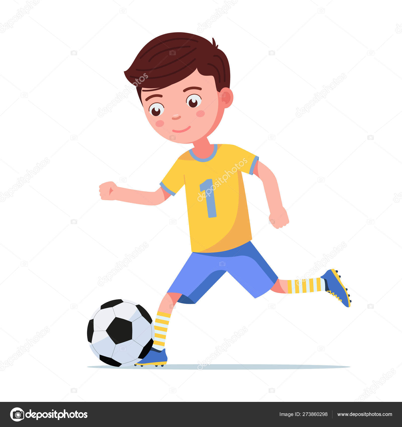 Chico fútbol patea la pelota en la carrera vector, gráfico vectorial