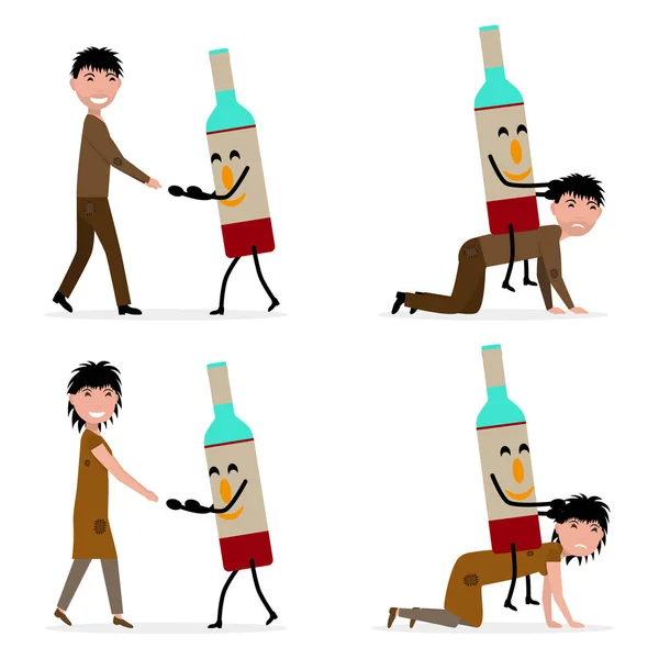 Bouteille d'alcool asservit un homme et une femme — Image vectorielle