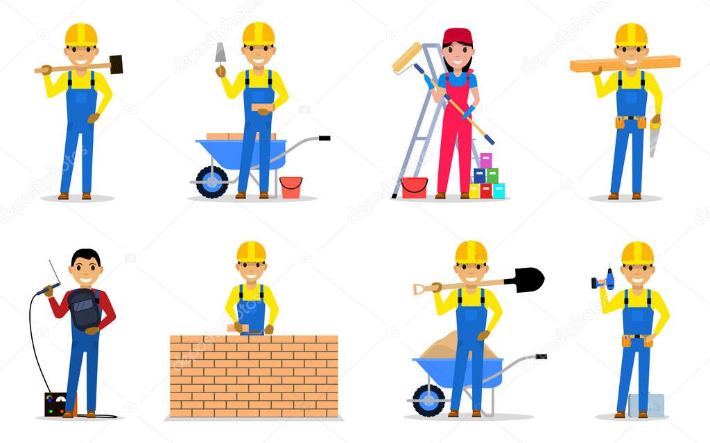 Set of builders and workers