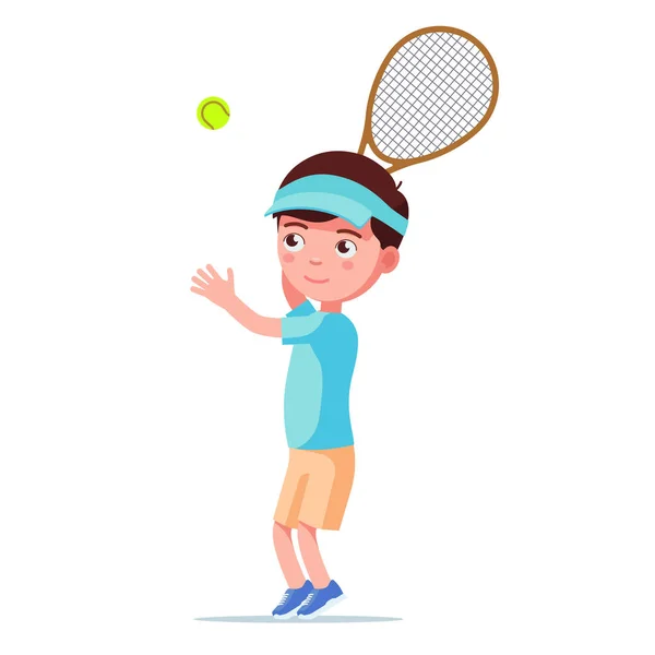 Boy tenisçi vurmak için topu atar — Stok Vektör