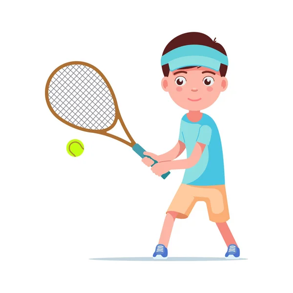 Boy tennis player beat the ball with a racket — Stock Vector