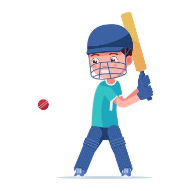 Spor üniformalı boy kriket oyuncusu topa vurur