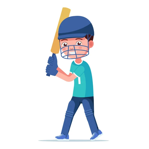 Хлопчик гравець у крикет стоїть тримаючи кажана — стоковий вектор
