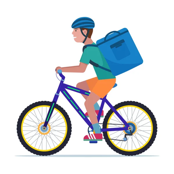 Courier man carrega uma caixa em uma bicicleta — Vetor de Stock