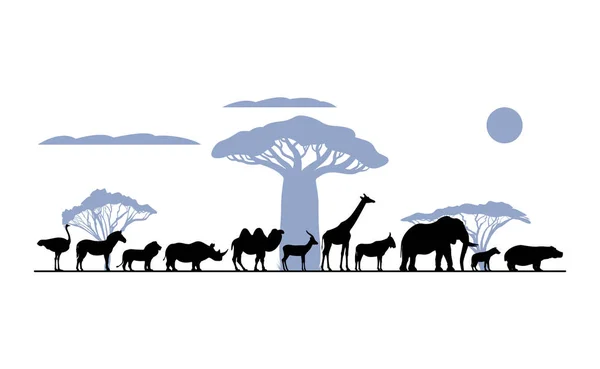 Set silueta de animales africanos — Vector de stock