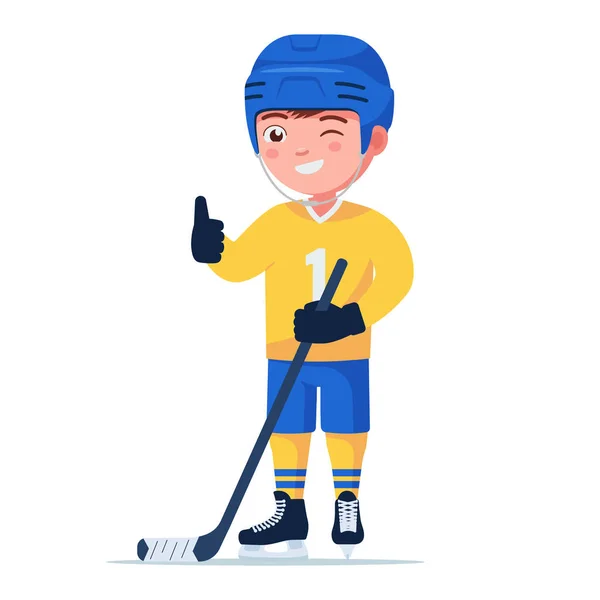 Boy hockey player in a sports uniform with a stick — Stock Vector