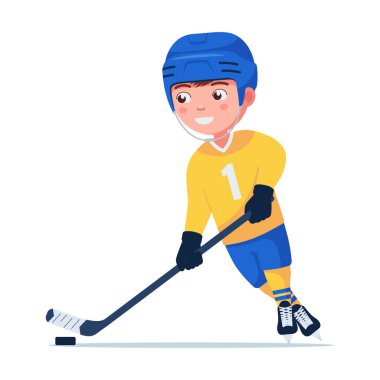 Hokey oyuncusu bir sopa ve disk ile oynar
