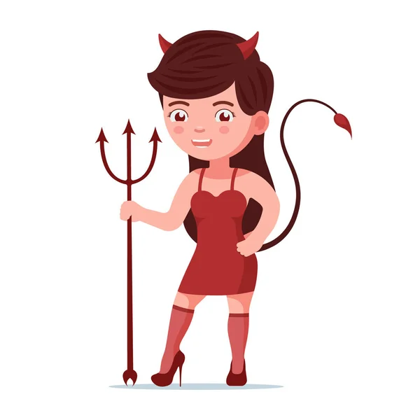 Şeytan kız bir yaba ile duruyor — Stok Vektör