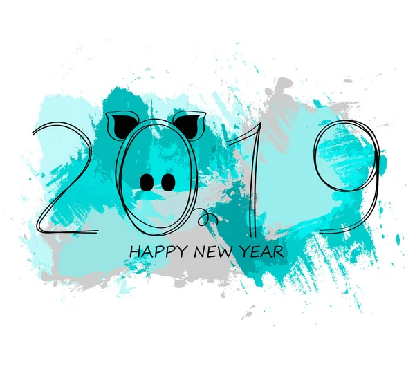 Mutlu yeni yıl 2019. Yıl domuz. Elle çizilmiş illüstrasyon