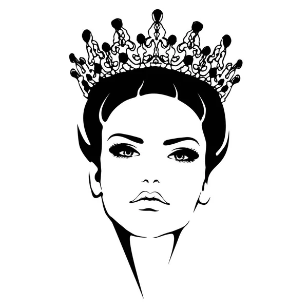 Donna in corona. Regina silhouette in bianco e nero — Vettoriale Stock