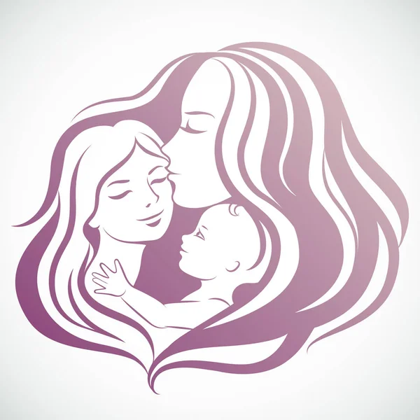 Mère et enfants. Maman et ses filles. La fête des mères. famille Illustration vectorielle — Image vectorielle