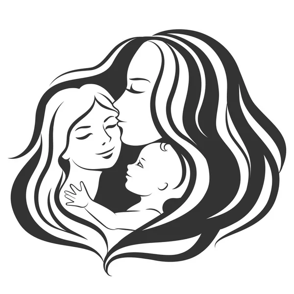 Madre e hijos. Mamá e hijas. Día de las Madres. ilustración vectorial familiar — Vector de stock