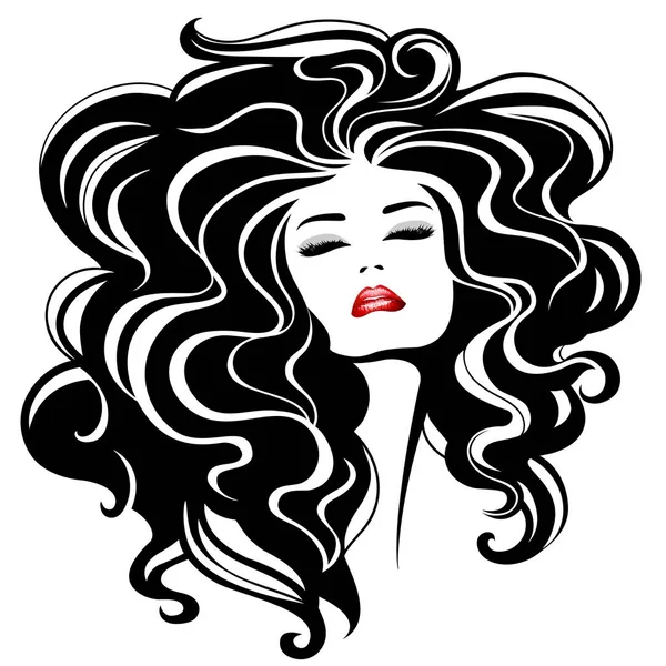 Visage de femme aux lèvres rouges. Illustration vectorielle de mode. Femme silhouette noire — Image vectorielle