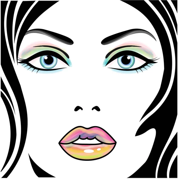 Ženský portrét s vícebarevným make-upem. Vektorová ilustrace. — Stockový vektor