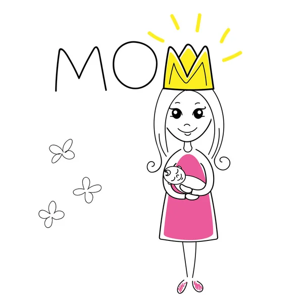 Super mama. Mom and baby vector illustration. Motherhood. — Stock Vector