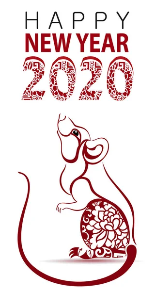 Selamat tahun baru 2020. Tahun Tikus. Ilustrasi Vector Rat Stok Vektor