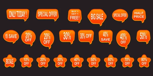 Bright labels. Hot sale. Discounts. Shopping season. A set of stickers. Isolated without a shadow. Special offer vector ribbon. Banner sale tag. Market special offer discount
