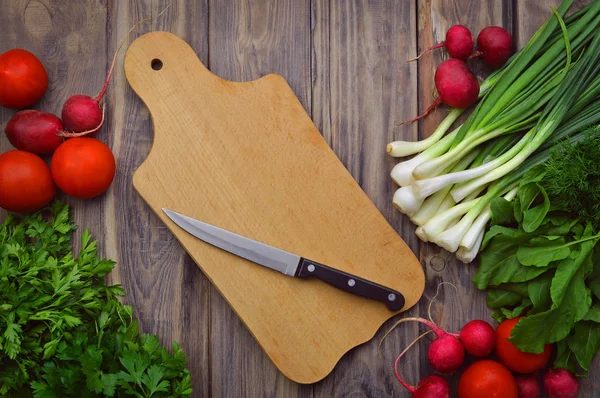 Fresh Vegetables Close Flat Lay Assortment Fresh Vegetables Tomatoes Radishes — Stock Photo, Image