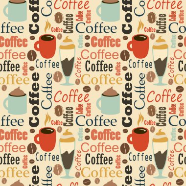  tasarım öğeleri kahvesi için. Kurumsal kimlik Cafe menü, kartvizit ve bardak içki yazıtlı için için. Sorunsuz doku. Kahve arka plan. Vektör çizim. EPS 10.