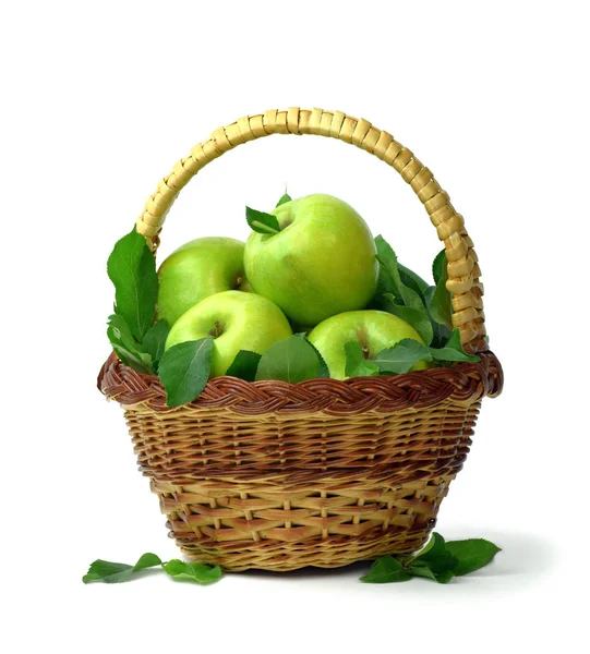 Manzanas Orgánicas Maduras Una Canasta Aislado Sobre Fondo Blanco Frutas — Foto de Stock