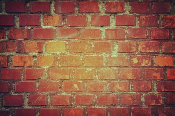 Старая Кирпичная Стена Темноте Прожектором Теплым Светлым Тоном Кирпичная Стена — стоковое фото