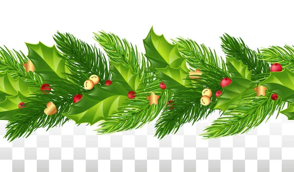 Kerst Melodie Naadloze Patroon Met Toeters Pine Rode Bessen Holly — Stockvector