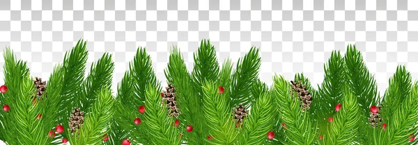 Banner Navidad Año Nuevo Ramas Realistas Árboles Navidad Conos Bayas — Vector de stock