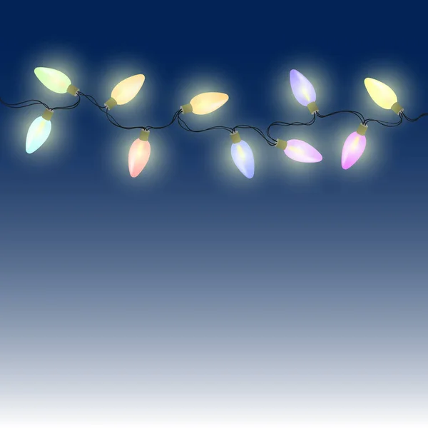 Luzes Comemorativas Fundo Azul Noite Natal Atmosfera Feriado Garland Com — Vetor de Stock