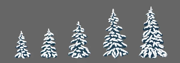 雪に覆われた木のセット 影なしを分離しました クリスマス 冬の自然 冬の背景 異なった形および形態でモミの木 — ストック写真