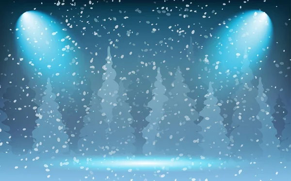 Νιφάδες Χιονιού Λάμψη Από Τους Προβολείς Νύχτα Πνεύμα Δάσος Και — Διανυσματικό Αρχείο
