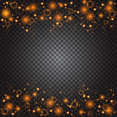 Saydam arka plan üzerinde altın glitter parçacıklar. Vektör altın toz doku. Yıldız ışıkları parıldayan bokeh, pırıltı. Noel dekorasyonu için parlayan parıldıyor. Vektör. Eps10.