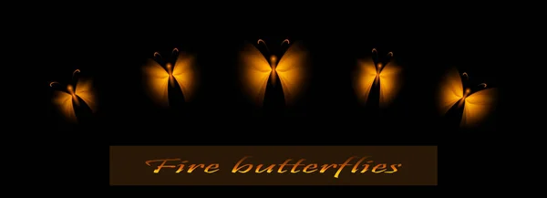 Yangın Kelebekler Karanlık Bir Arka Plan Üzerinde Kümesi Güzel Aydınlık — Stok Vektör