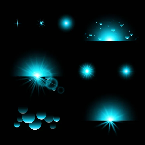 Bokeh Bleu Étoiles Brillantes Cercles Pour Décor Isolé Sur Noir — Photo