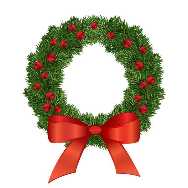 Noel çelenk. Xmas ağacı güzel herdem yeşil çelenk kırmızı meyveler ve yay ile dalları. Mutlu Noeller ve mutlu yeni yıl tebrik. Ev dekorasyon. Kış kutlama.