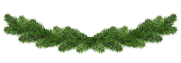 Wide Christmas Garland Fir Branches Isolated White Fir Tree Panorama — Stock Photo, Image