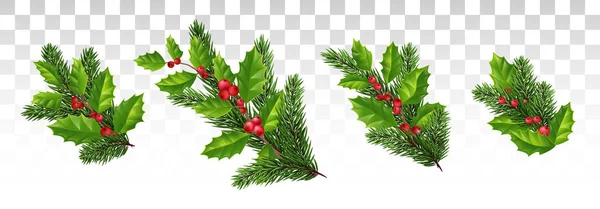 クリスマスお祝い組成松の枝 ホリーと赤い漿果を持つ デザイン バナー チケット 招待状やカード リーフレットの休日イメージです ベクトル Eps10 — ストックベクタ