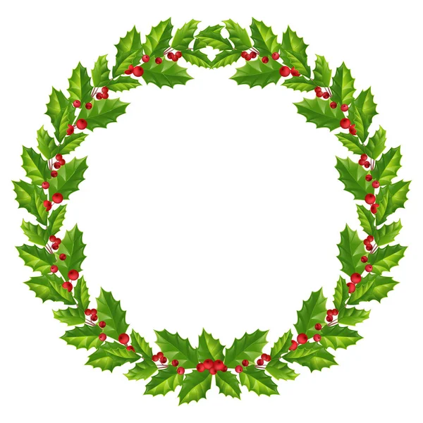 Christmas New Year Composition Wreath Spruce Branches Red Berries Holly — Stock Photo, Image