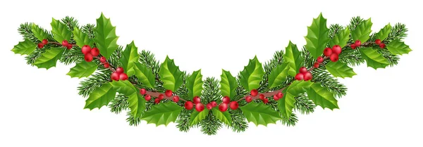 Long Garland Winter Holiday Decoration Branches Christmas Tree Holly Red — Stock Photo, Image