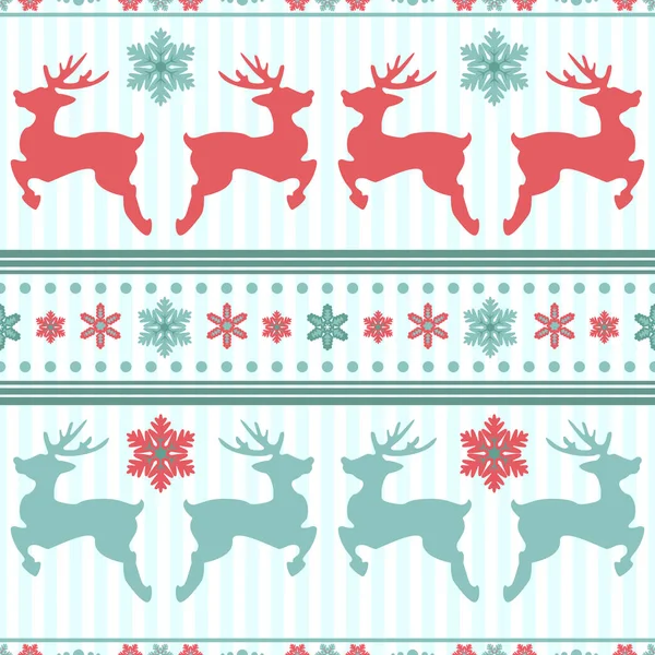 Frohe Weihnachten Nahtlose Muster Mit Hirschformen Schneeflocken Und Weihnachtsschmuck Rentier — Stockvektor