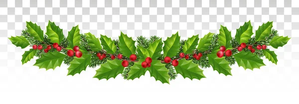 ヒイラギの葉の花輪と新年モミの木の装飾の背景をテンプレート 新年の飾り 冬休み トウヒ ヒイラギの枝とガーランドします 長い冬のクリスマス フレームです ベクトル Eps10 — ストックベクタ