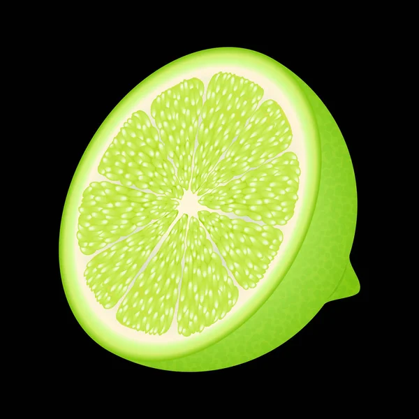 Fatias Limão Verde Isolado Preto Estilo Raelístico Frutas Tropicais Brilhantes — Fotografia de Stock