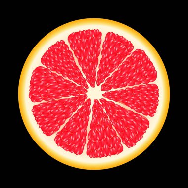 taze kırmızı greyfurt dilim. siyah Design.isolated için. İçinde bir