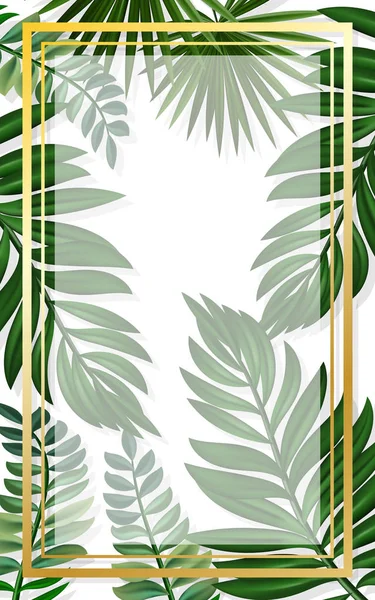 Marcos verticales dorados en el fondo de la vegetación tropical.Su — Archivo Imágenes Vectoriales