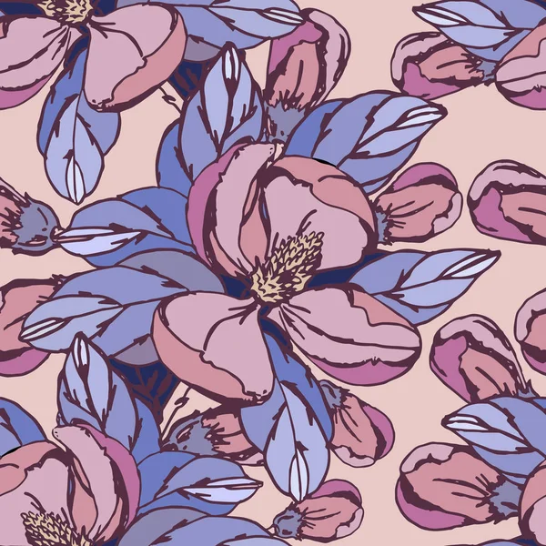 Fleurs roses aux feuilles bleues. motif floral sans couture.. Élégance S — Image vectorielle