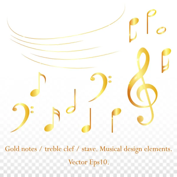 Dekoratif musik notes.Gradien warna emas simbols .golden m - Stok Vektor