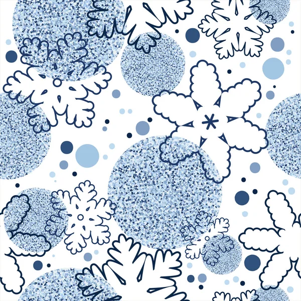 Vintersömlöst mönster med snöflingor, frost och blå inslag — Stockfoto