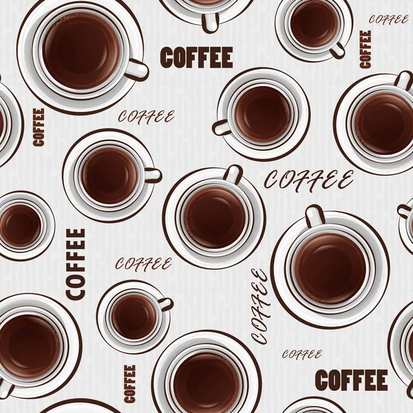Бесшовный фон с чашками кофе и текстом. Векторный шаблон — стоковый вектор